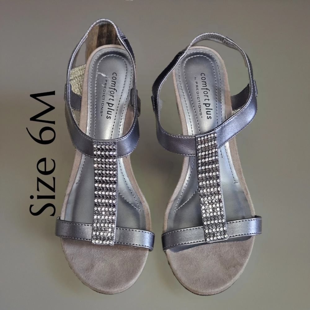 Comfort Plus By Predictions Rhinestone Wedge Swanky Sandal Size 6 - Picture 2 of 8